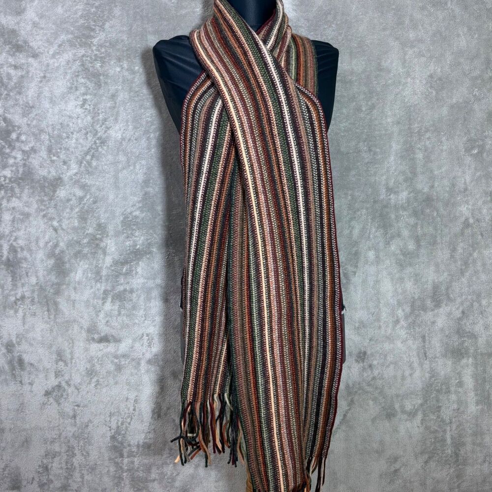 William Brunton Hand Knits Multi-Color Fringe Scarf Made in Scotland Lambs' Wool